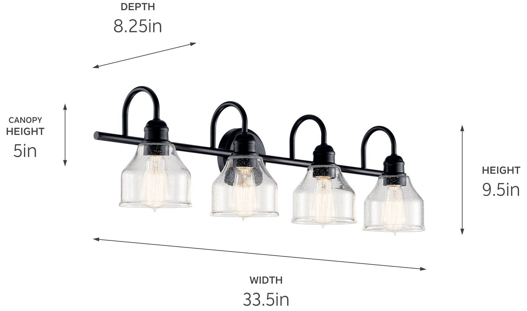 Image 6 Avery 33.5 Inch 4 Light Vanity Light with Clear Seeded Glass in Black more views