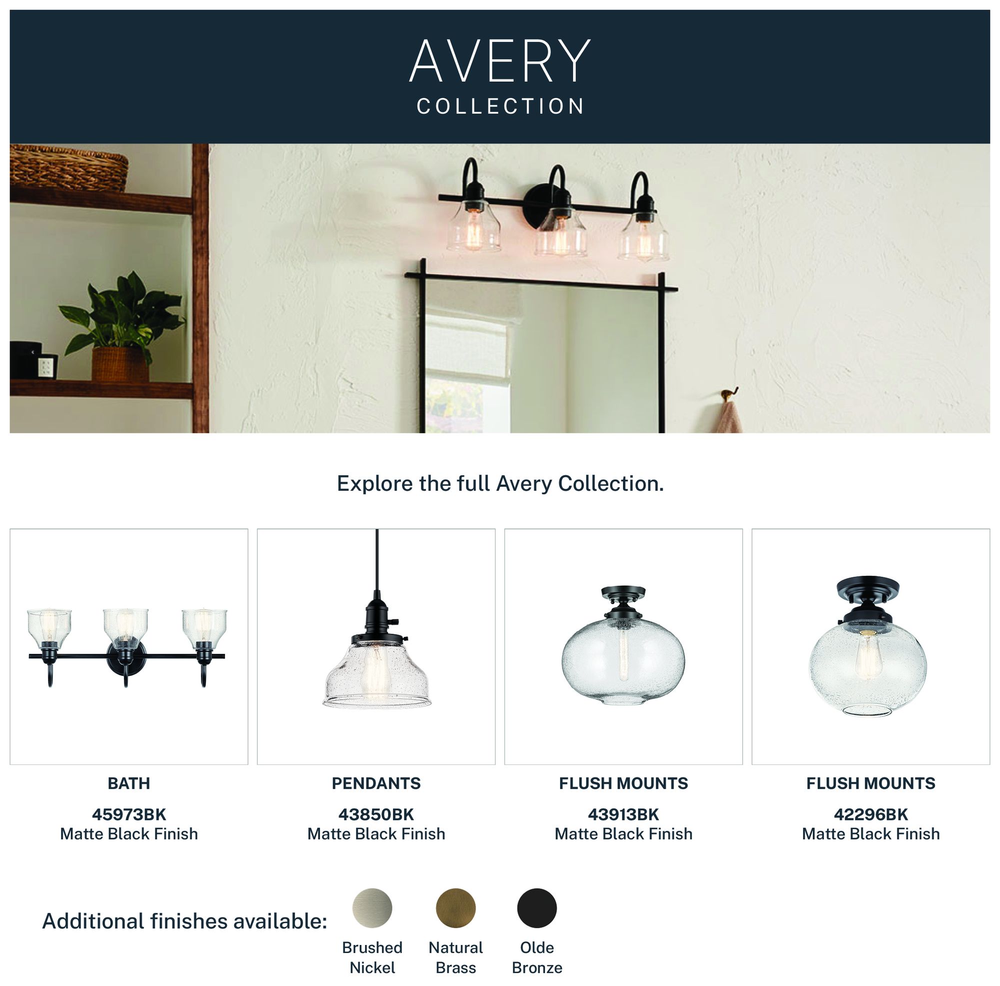 Image 7 Avery 33.5 Inch 4 Light Vanity Light with Clear Seeded Glass in Black more views