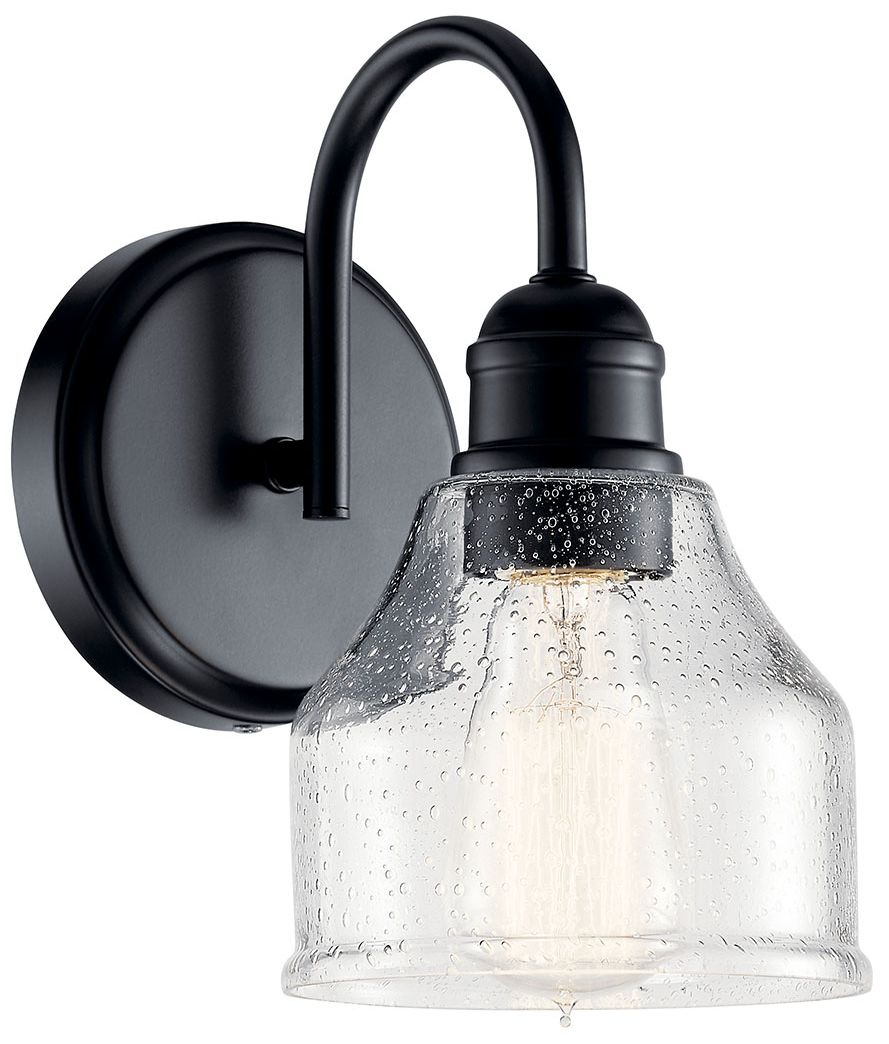 Avery 9.5 Inch 1 Light Wall Sconce with Clear Seeded Glass in Black