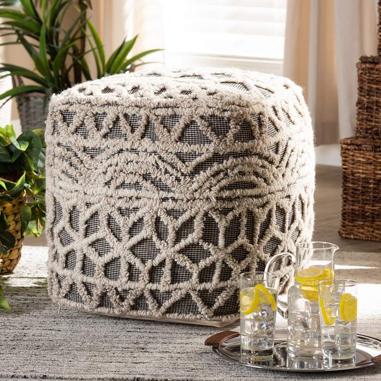 Image 1 Avery Beige and Brown Moroccan Inspired Pouf Ottoman