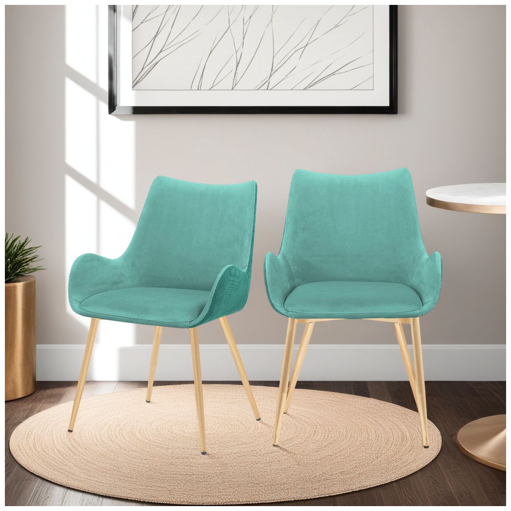 Image 2 Avery Dining Chair in Teal Fabric and Gold Legs more views
