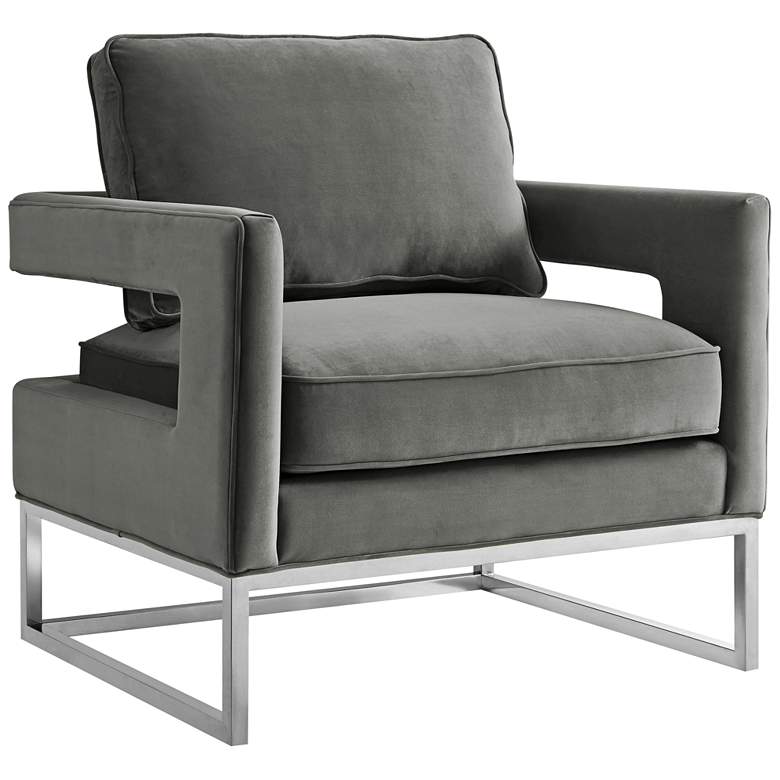 Image 1 Avery Gray Velvet Armchair with Silver Legs