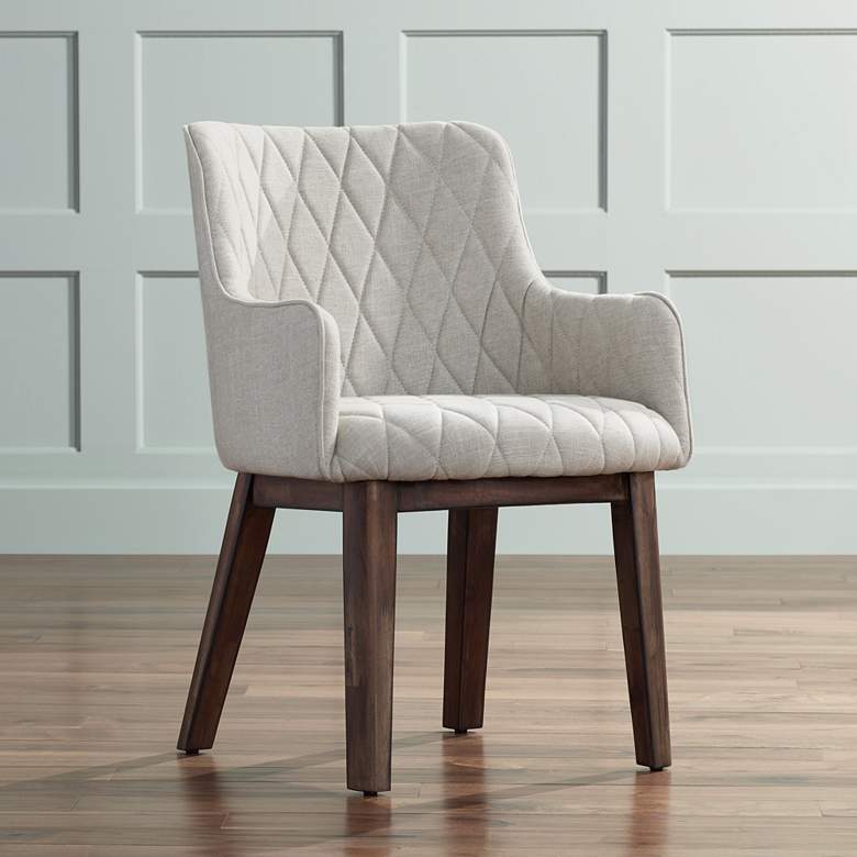 Image 1 Avery Solid Acacia Wood Beige Linen Upholstered Armchair