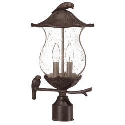 Avian 2-Light Black Coral Post Mount Light With Seeded Glass