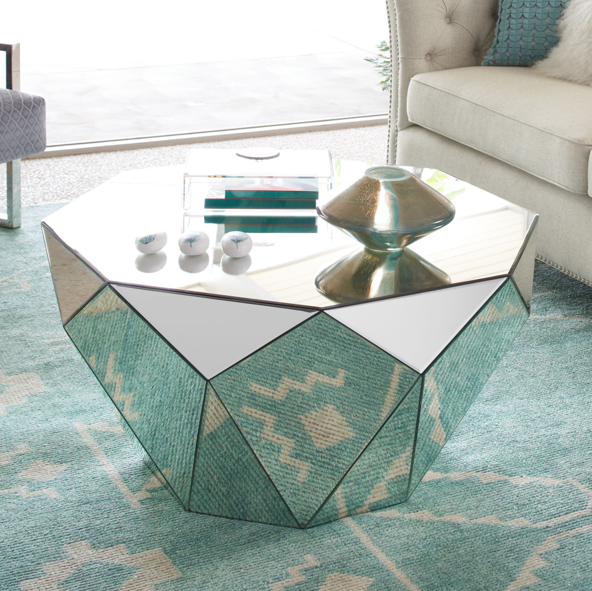 geometric mirrored coffee table