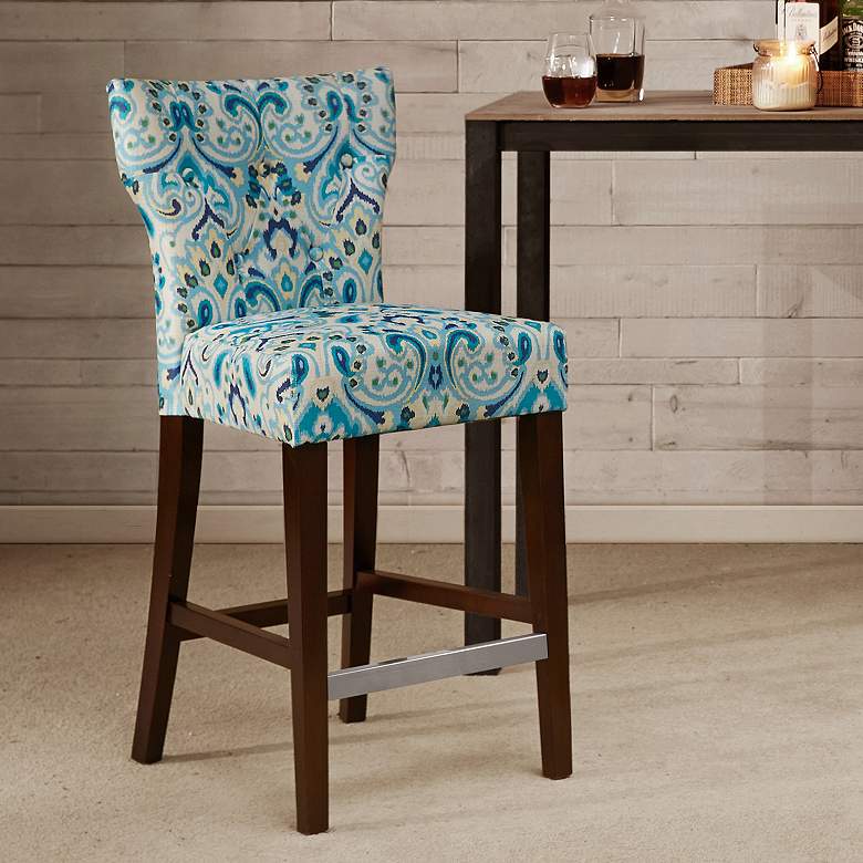 Image 1 Avila 25" Blue Fabric and Espresso Wood Counter Stool