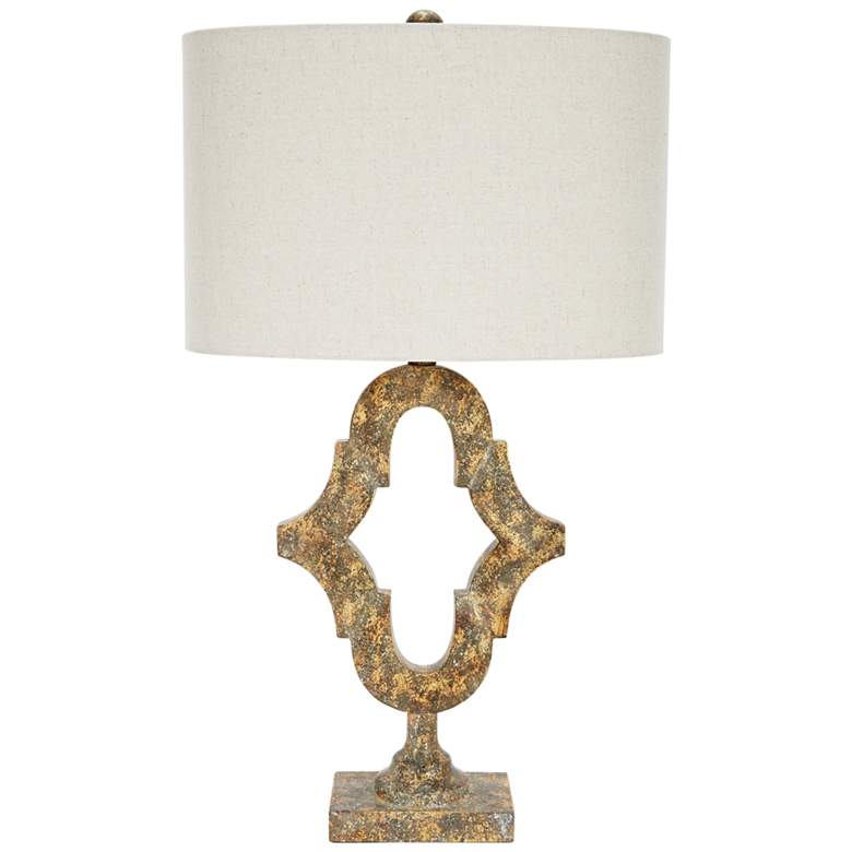 Image 1 Avila Distressed Antique Gold Quatrefoil Table Lamp