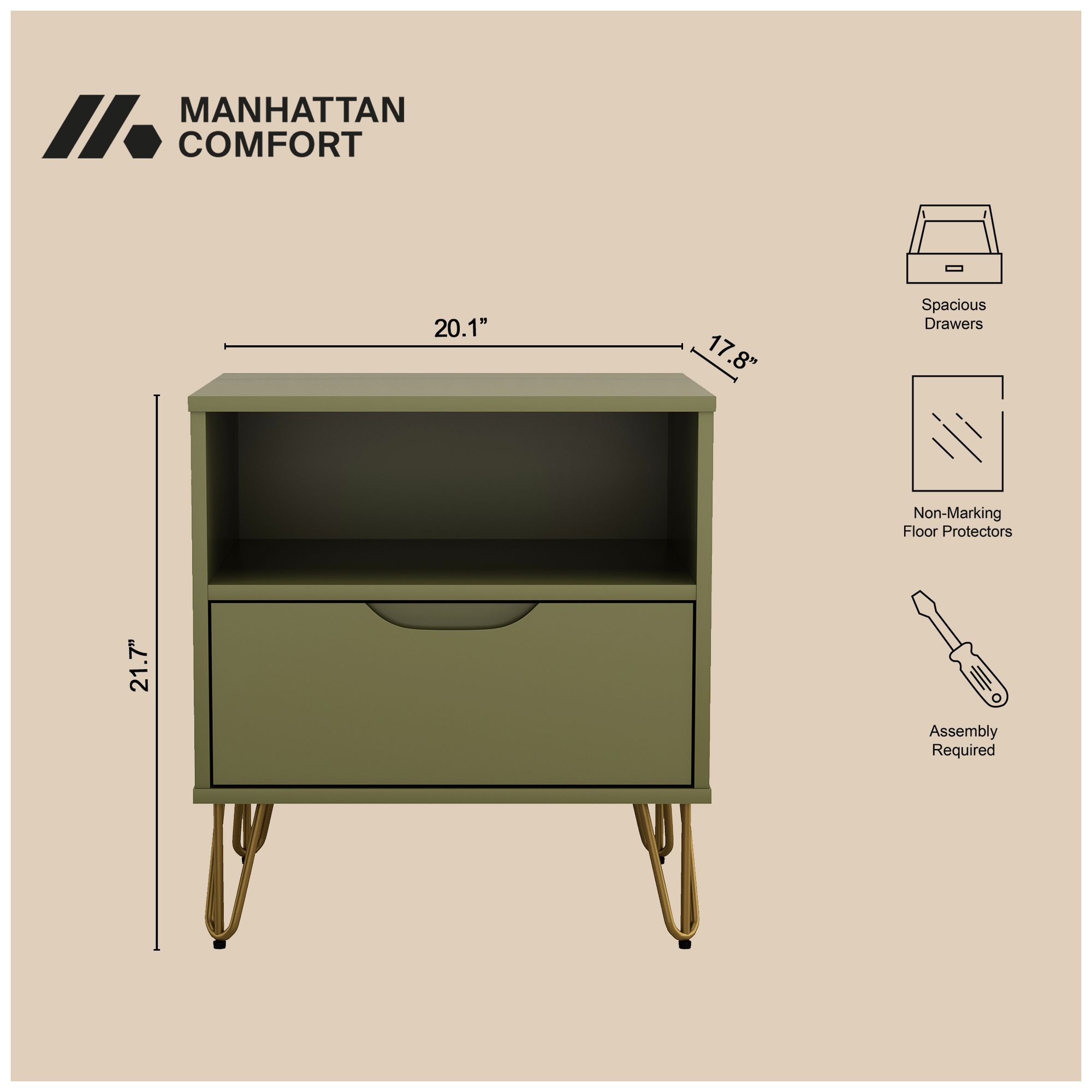 Image 7 Avira Mid-Century Modern 2-Piece Dresser and Nightstand in Olive Green more views