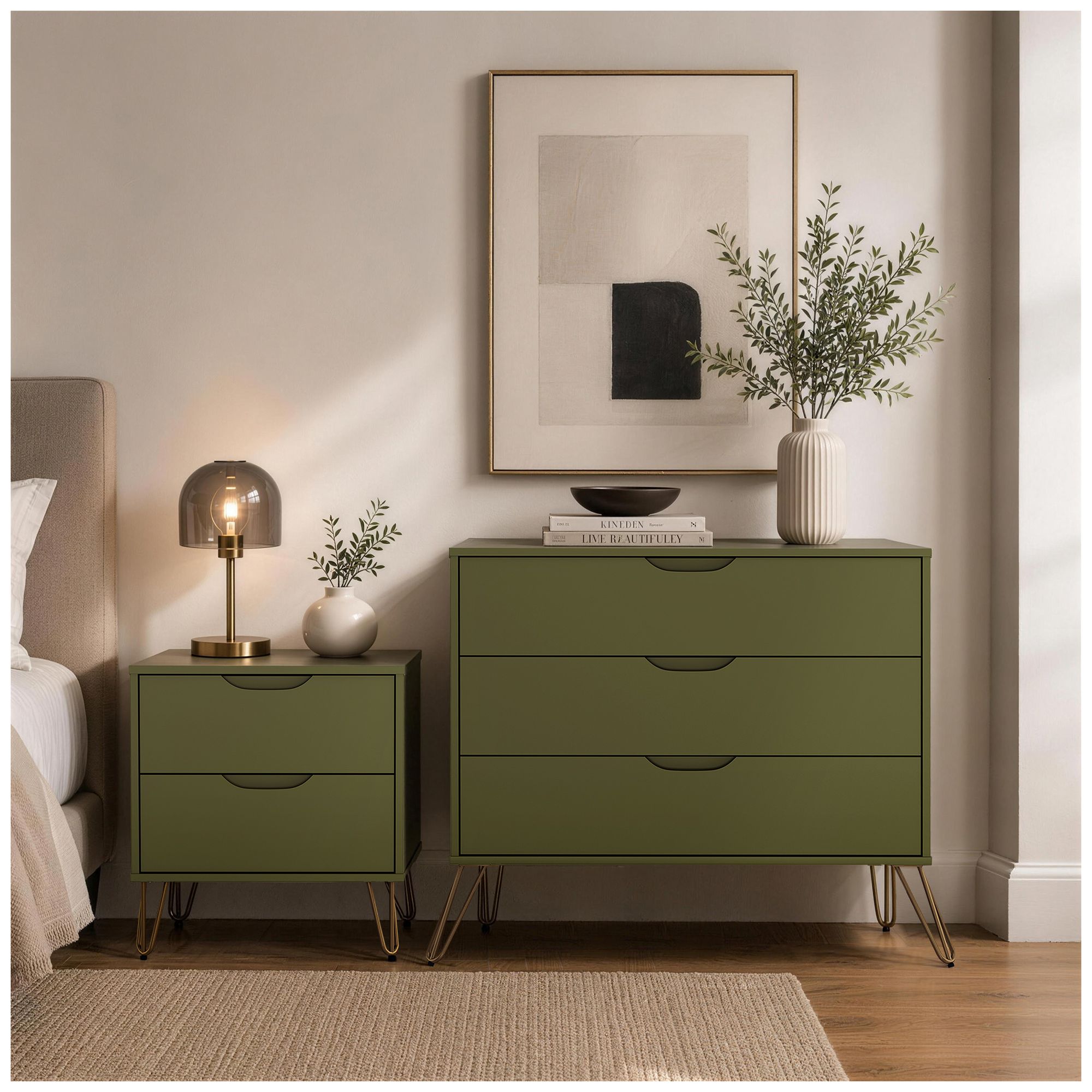Image 4 Avira Mid-Century Modern 2-Piece Dresser and Nightstand in Olive Green more views