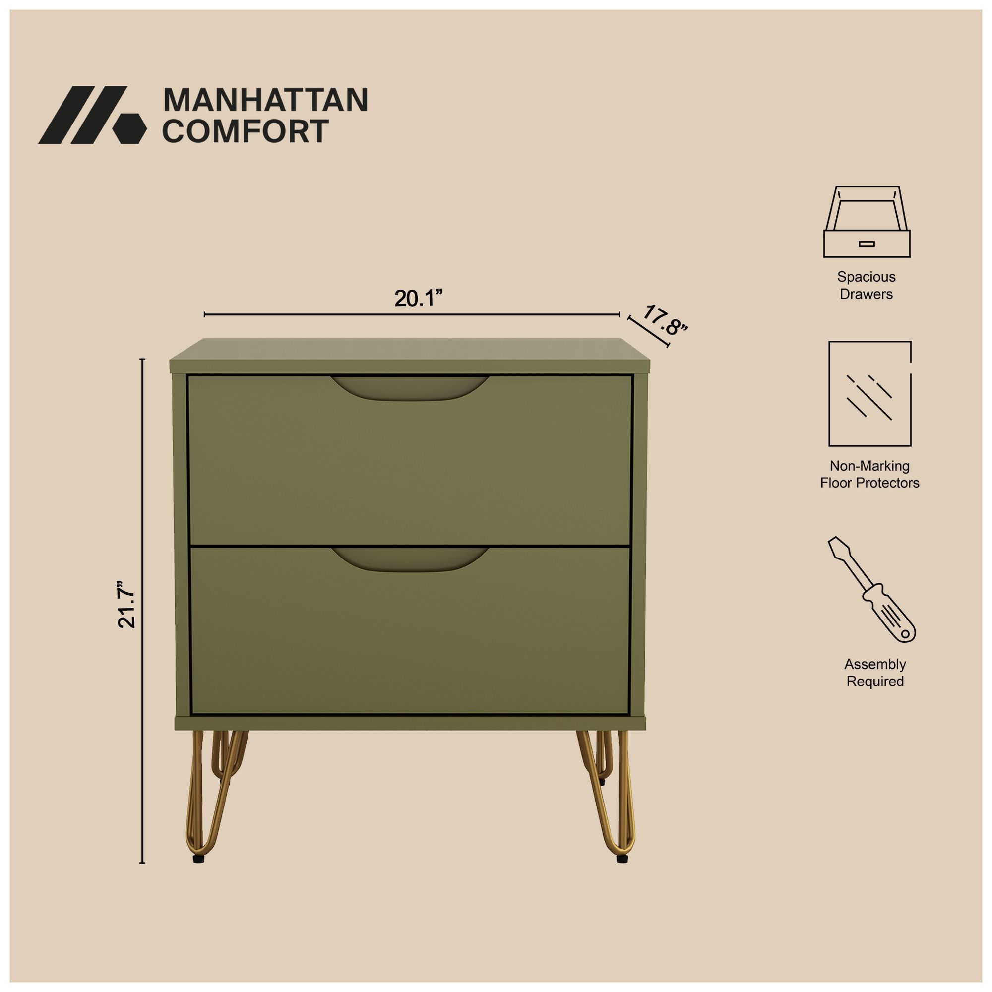 Image 7 Avira Mid-Century Modern 2-Piece Dresser and Nightstand in Olive Green more views