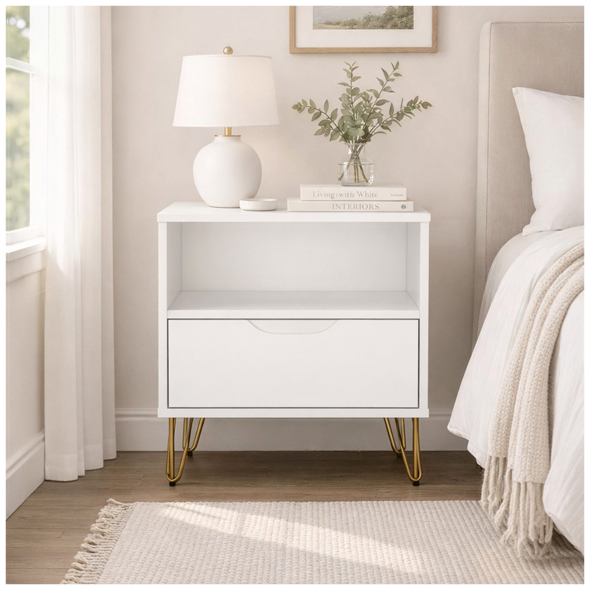 Image 2 Avira Mid-Century Modern 2-Piece Dresser and Nightstand in White more views