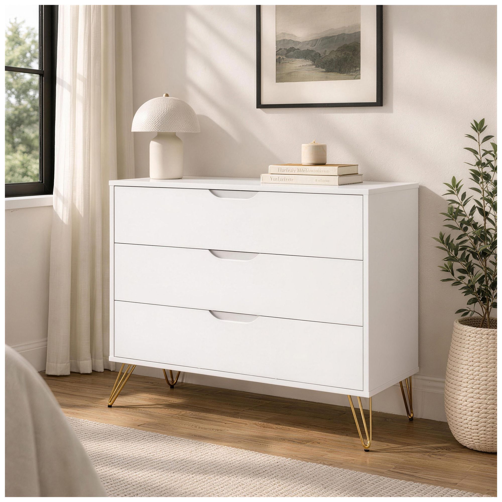 Image 3 Avira Mid-Century Modern 2-Piece Dresser and Nightstand in White more views
