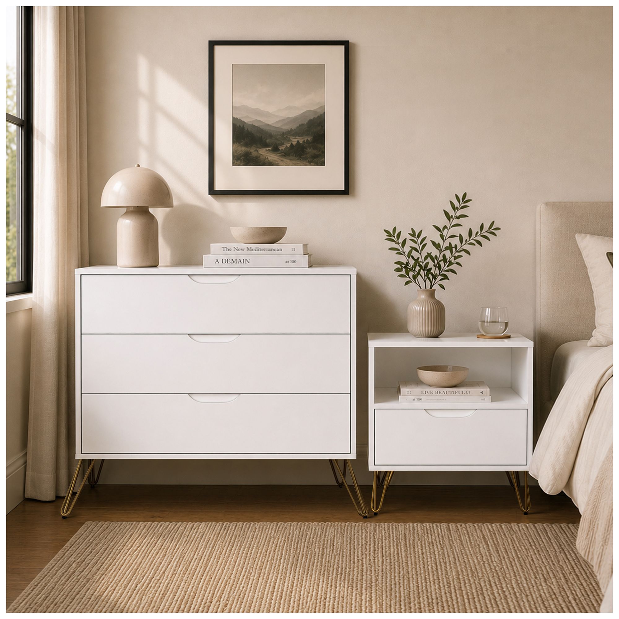 Image 4 Avira Mid-Century Modern 2-Piece Dresser and Nightstand in White more views
