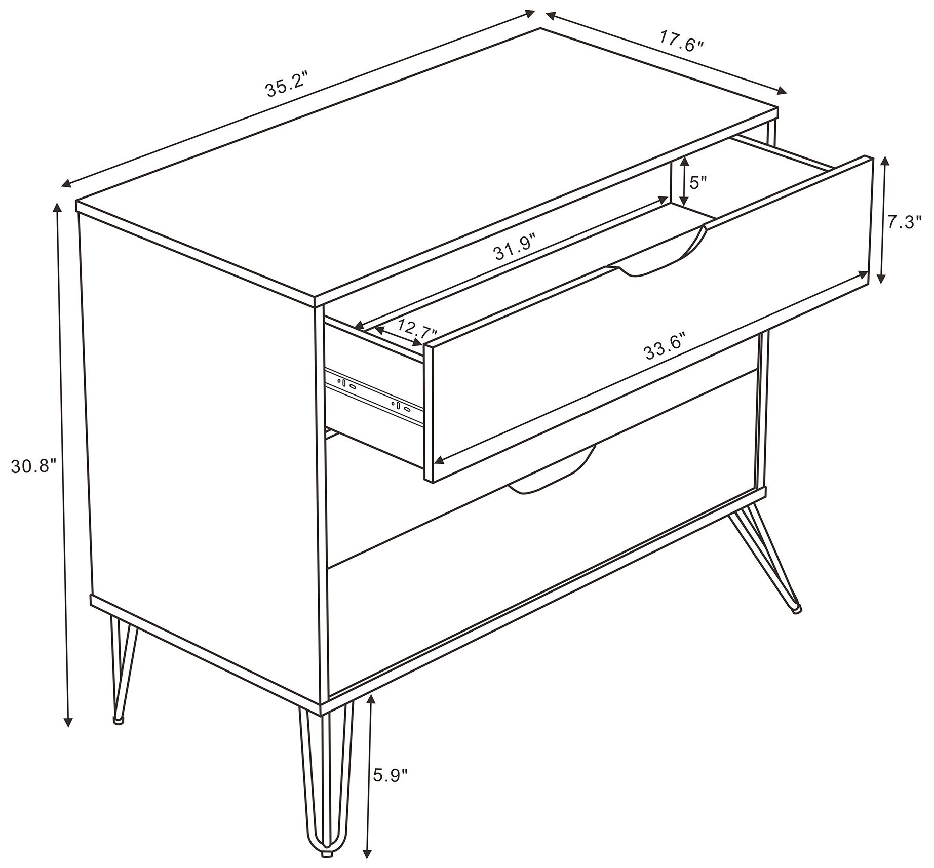 Image 6 Avira Mid-Century Modern 2-Piece Dresser and Nightstand in White more views
