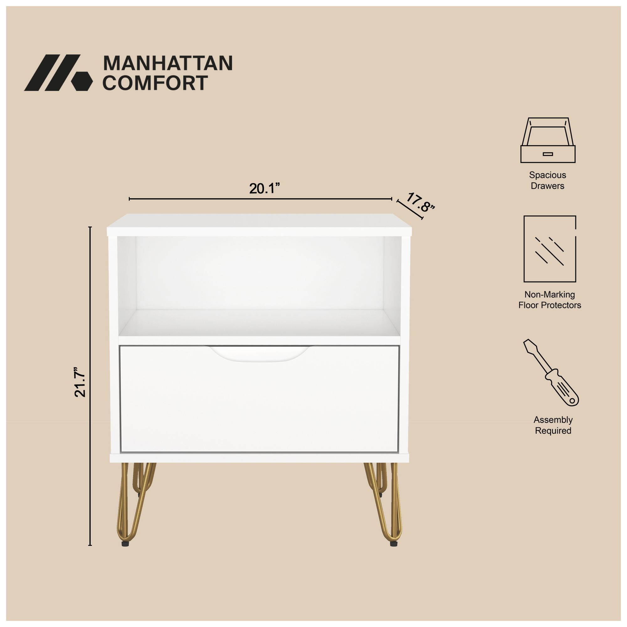 Image 7 Avira Mid-Century Modern 2-Piece Dresser and Nightstand in White more views