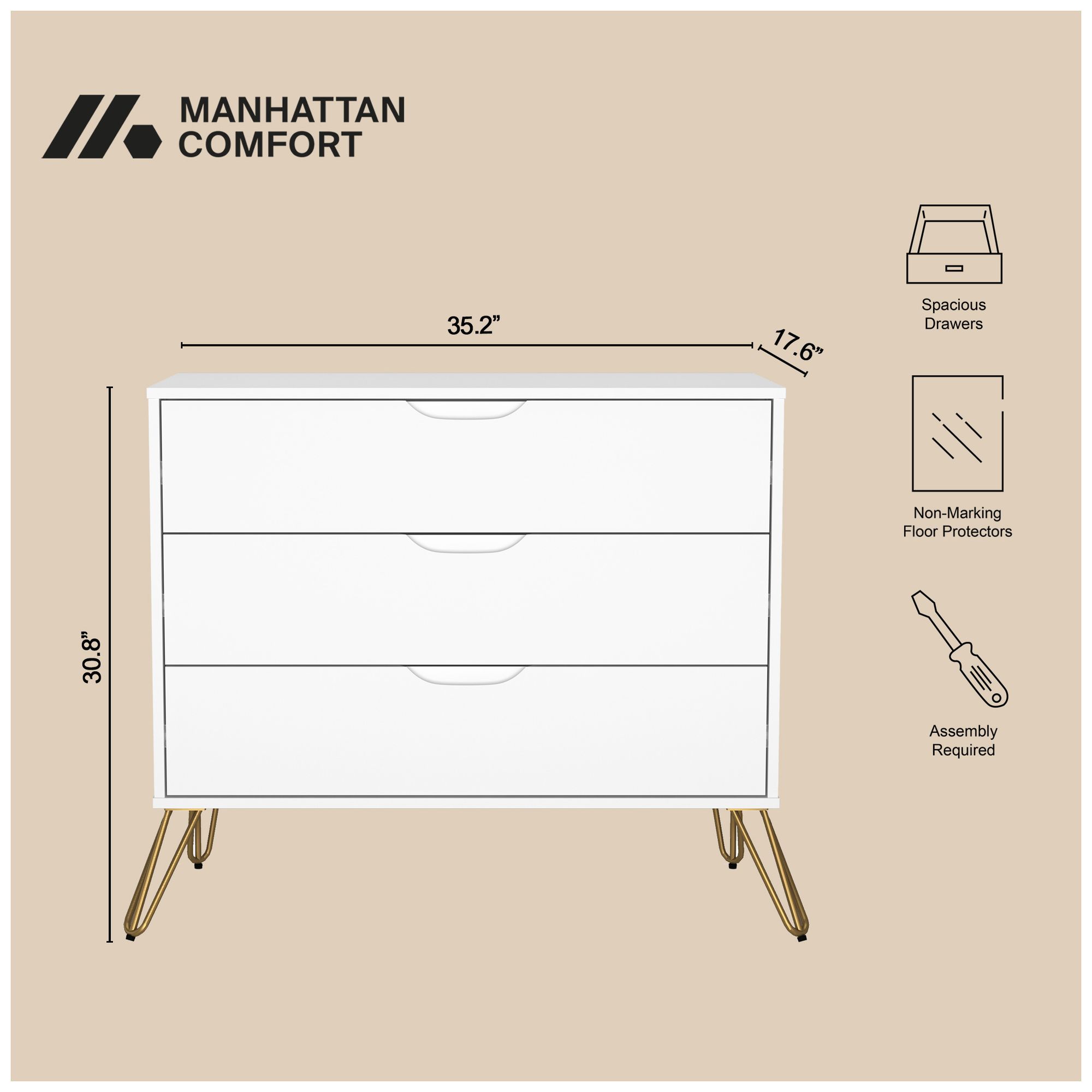 Avira Mid-Century Modern 2-Piece Dresser and Nightstand in White