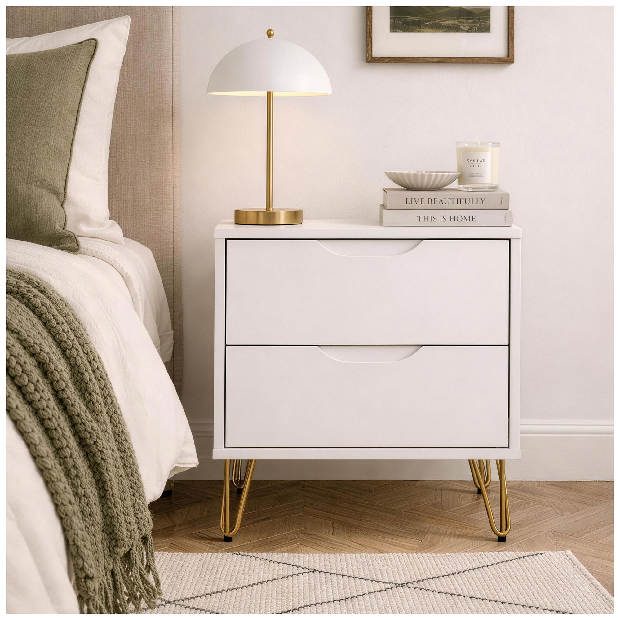 Image 2 Avira Mid-Century Modern 2-Piece Dresser and Nightstand in White more views