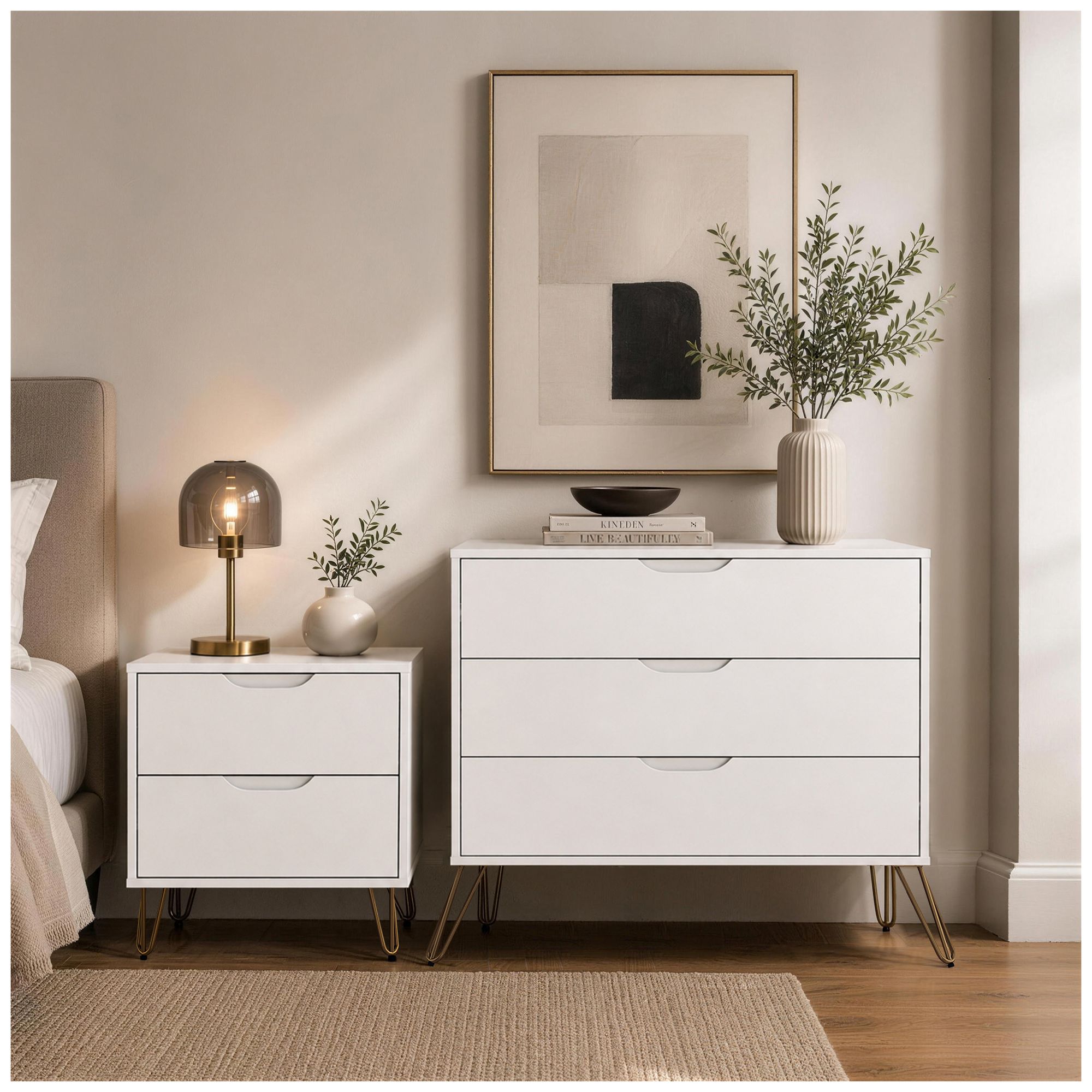 Image 4 Avira Mid-Century Modern 2-Piece Dresser and Nightstand in White more views
