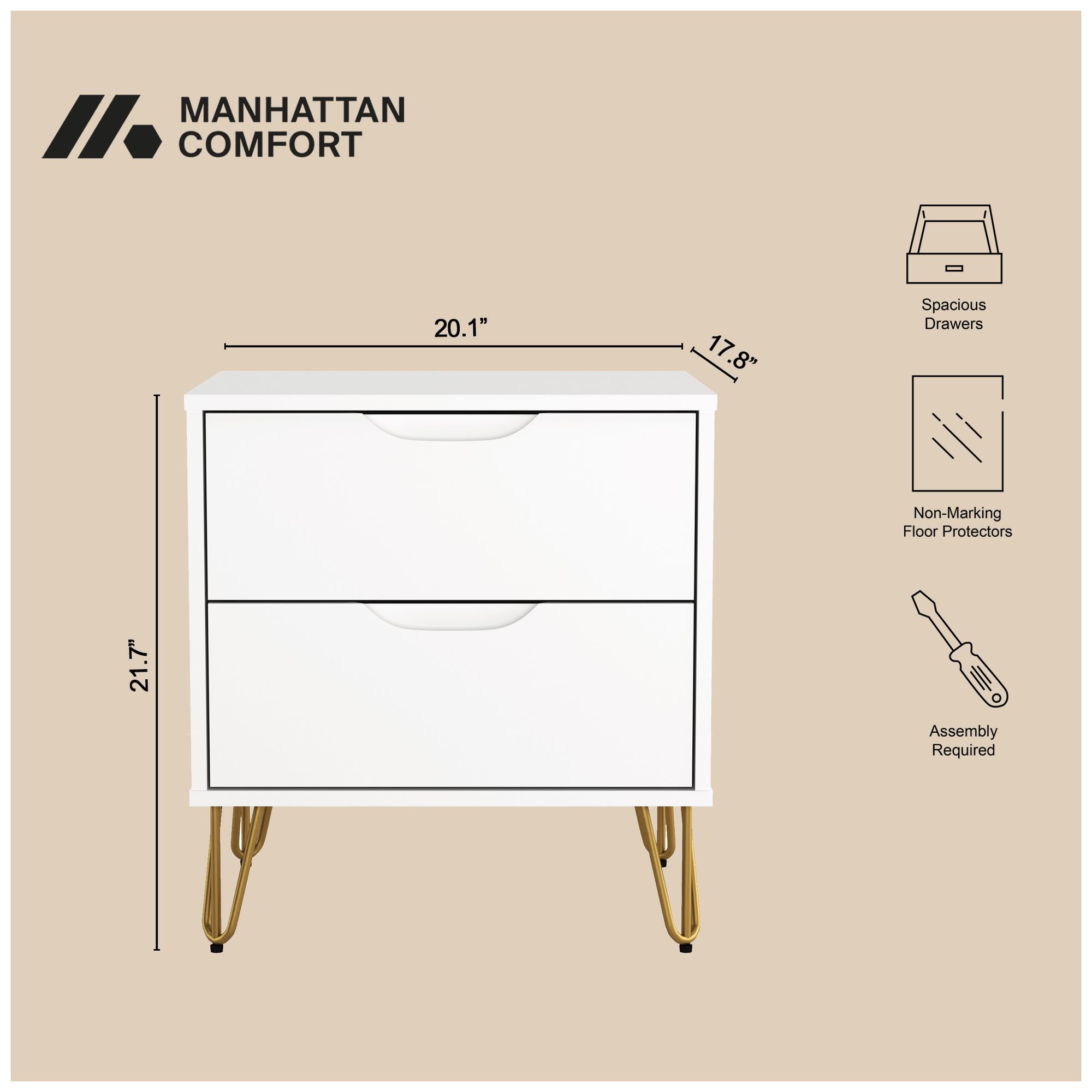 Image 7 Avira Mid-Century Modern 2-Piece Dresser and Nightstand in White more views