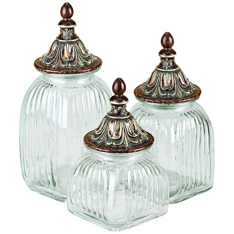 Image 1 Aviston Fluted Glass and Rustic Gold 3-Piece Canister Set
