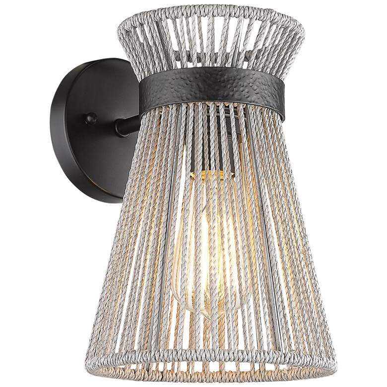 Image 2 Avon 10 3/4"H Matte Black Bleached Raphia Rope Wall Sconce