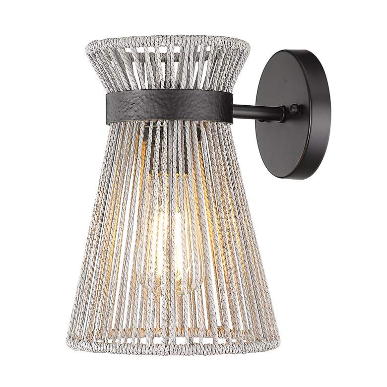 Image 4 Avon 10 3/4"H Matte Black Bleached Raphia Rope Wall Sconce more views
