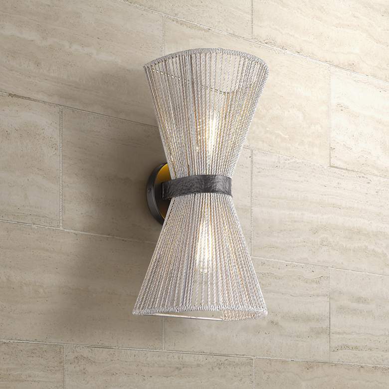 Image 1 Avon 16 1/2"H Matte Black Raphia Rope 2-Light Wall Sconce