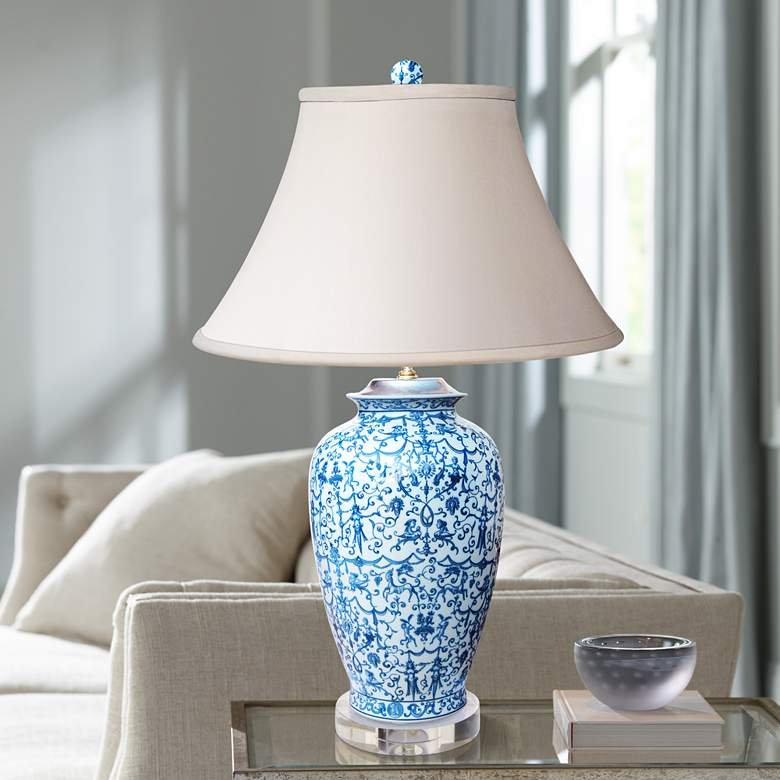 Image 1 Avon 29" High Traditional Blue and White Porcelain Vase Table Lamp