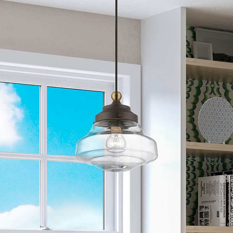 Image 1 Avondale 1 Light Bronze with Antique Brass Accent Mini Pendant