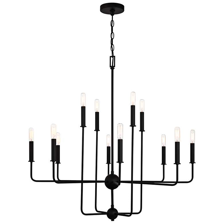 Image 1 Avondale 34" Wide Matte Black 12-Light 2-Tier Chandelier