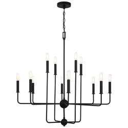 Avondale 34" Wide Matte Black 12-Light 2-Tier Chandelier