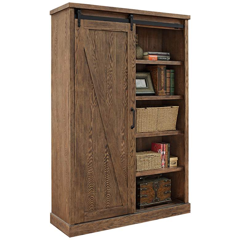 Image 2 Avondale 72 inch High Weathered Oak 5-Shelf Wood Bookcase more views