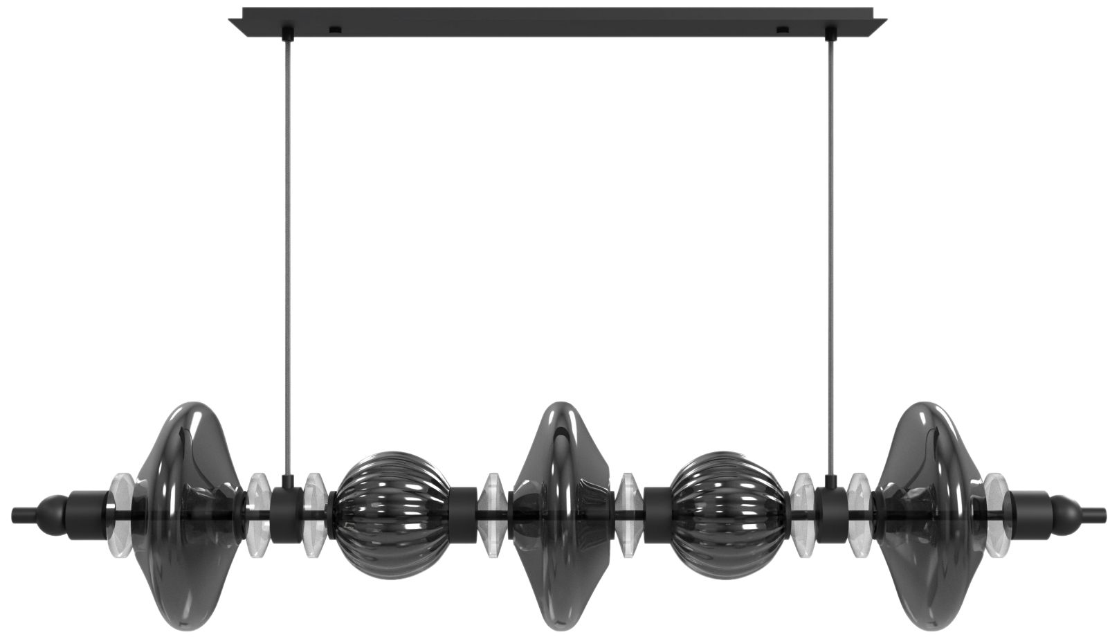 Avra 5-Light 45"W Linear LED Pendant in Black/Smoked Glass