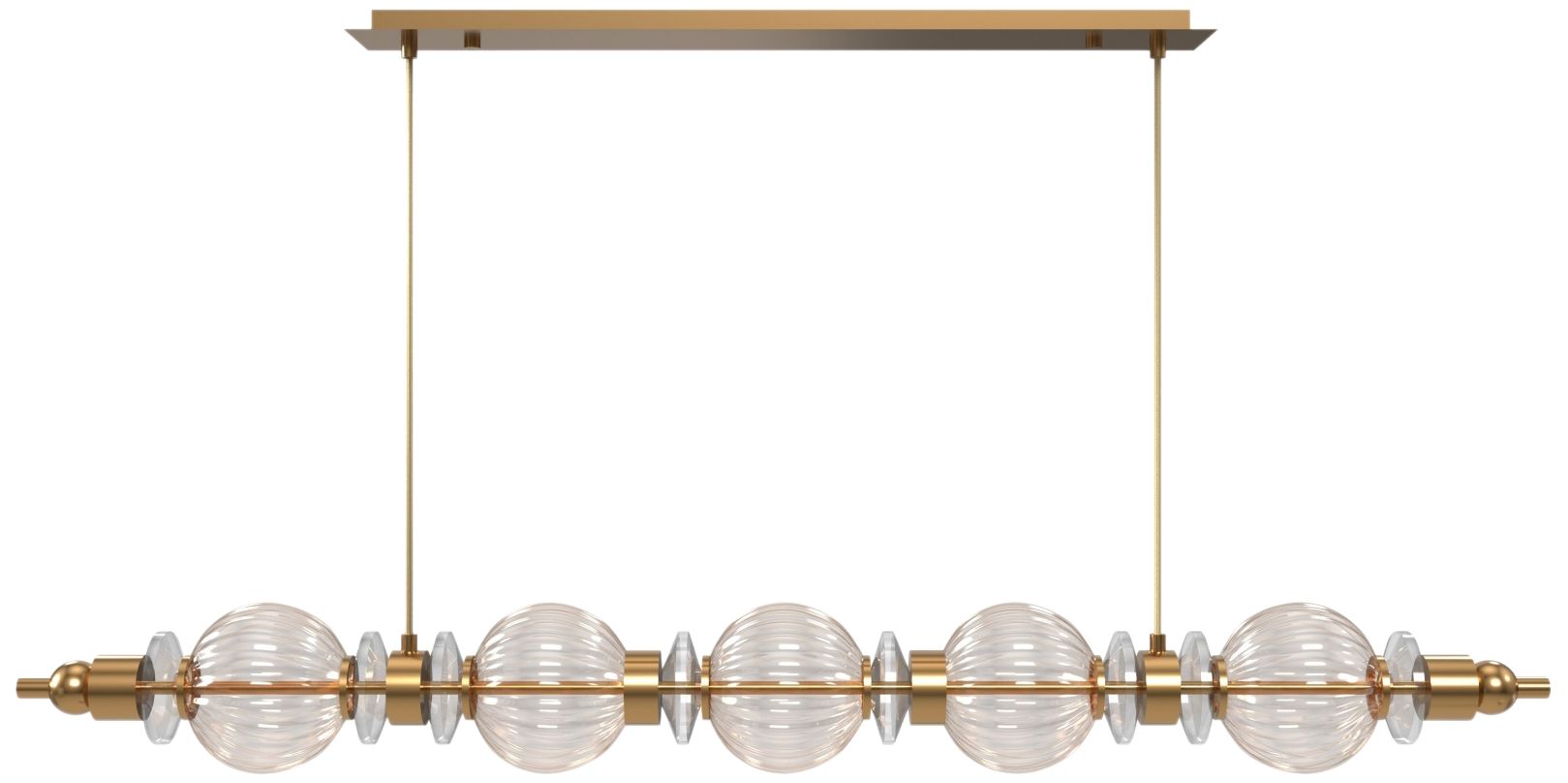 Avra 5-Light 48"W Linear LED Pendant in Aged Brass/Clear Glass