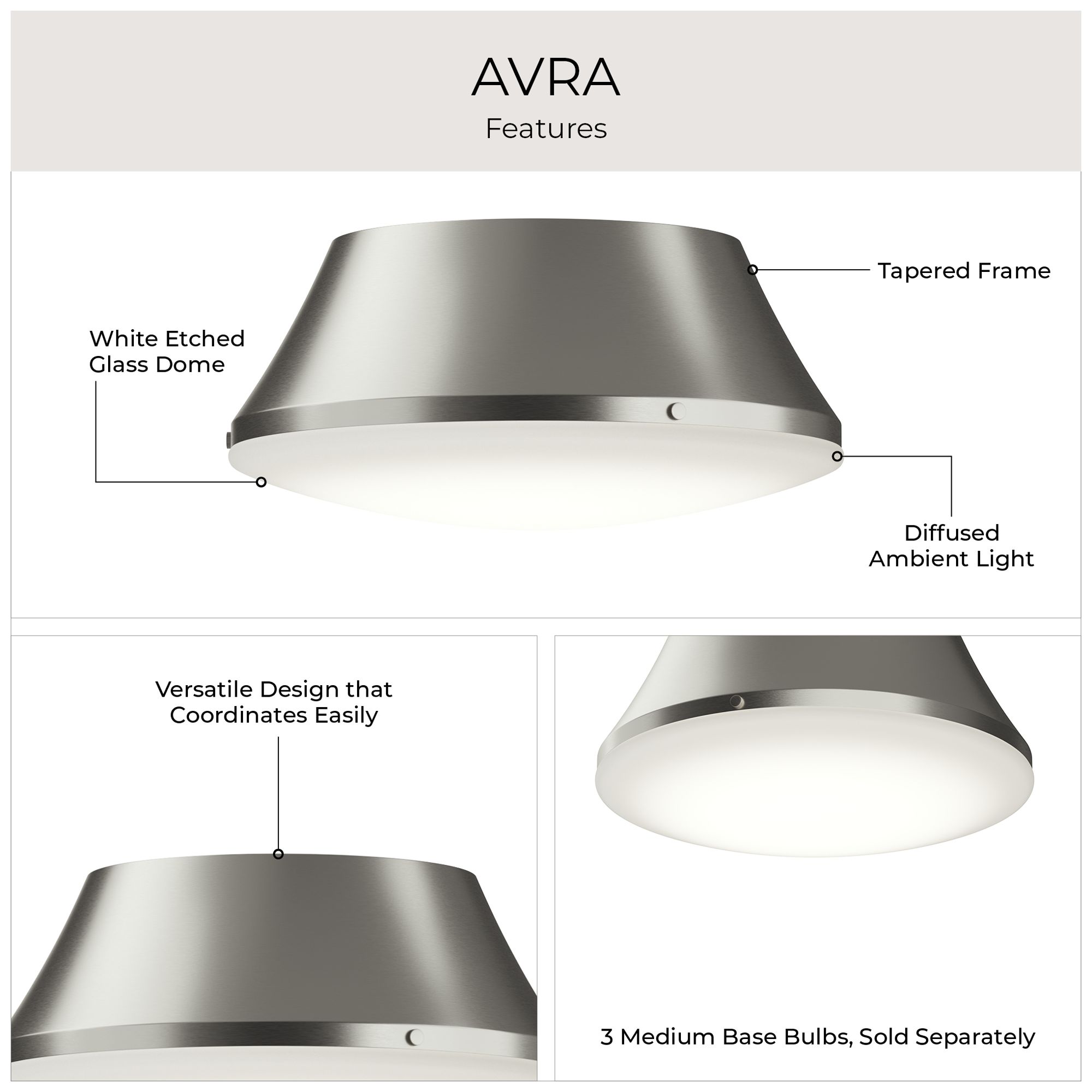 Avra Large 3-Light Flush Mount with Etched White Glass Shade