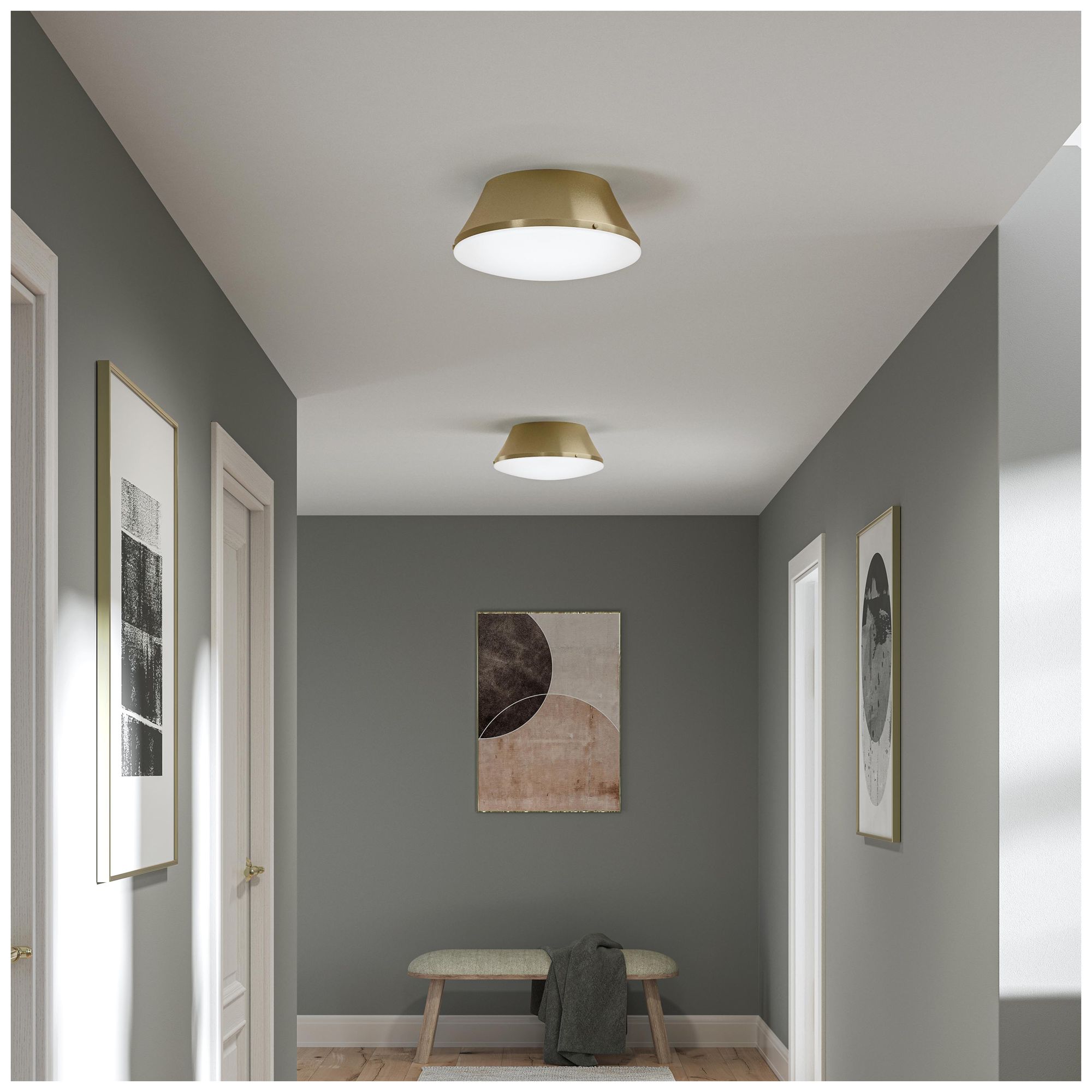 Image 4 Avra Large 3-Light  Flush Mount with Etched White Glass Shade more views