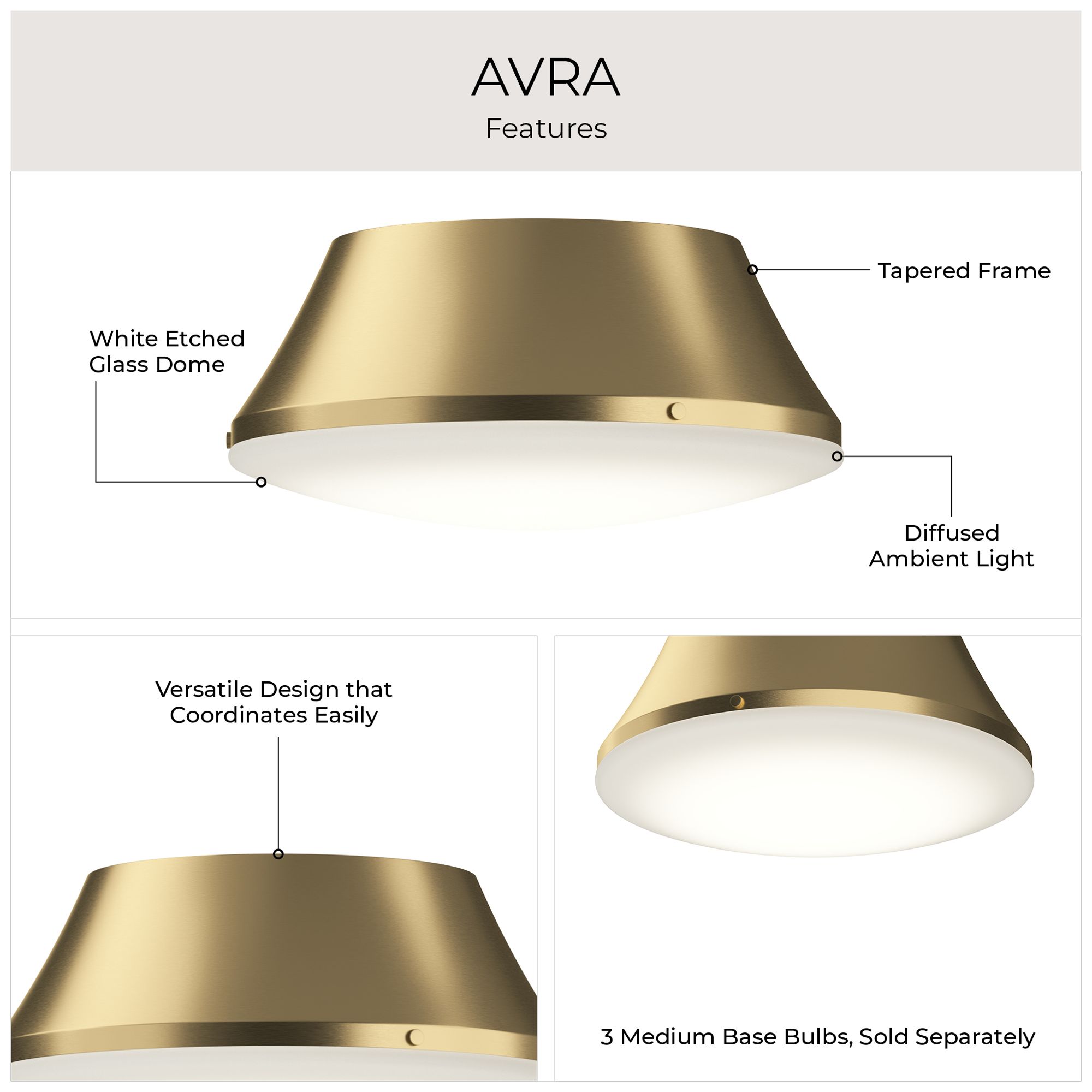 Avra Large 3-Light  Flush Mount with Etched White Glass Shade