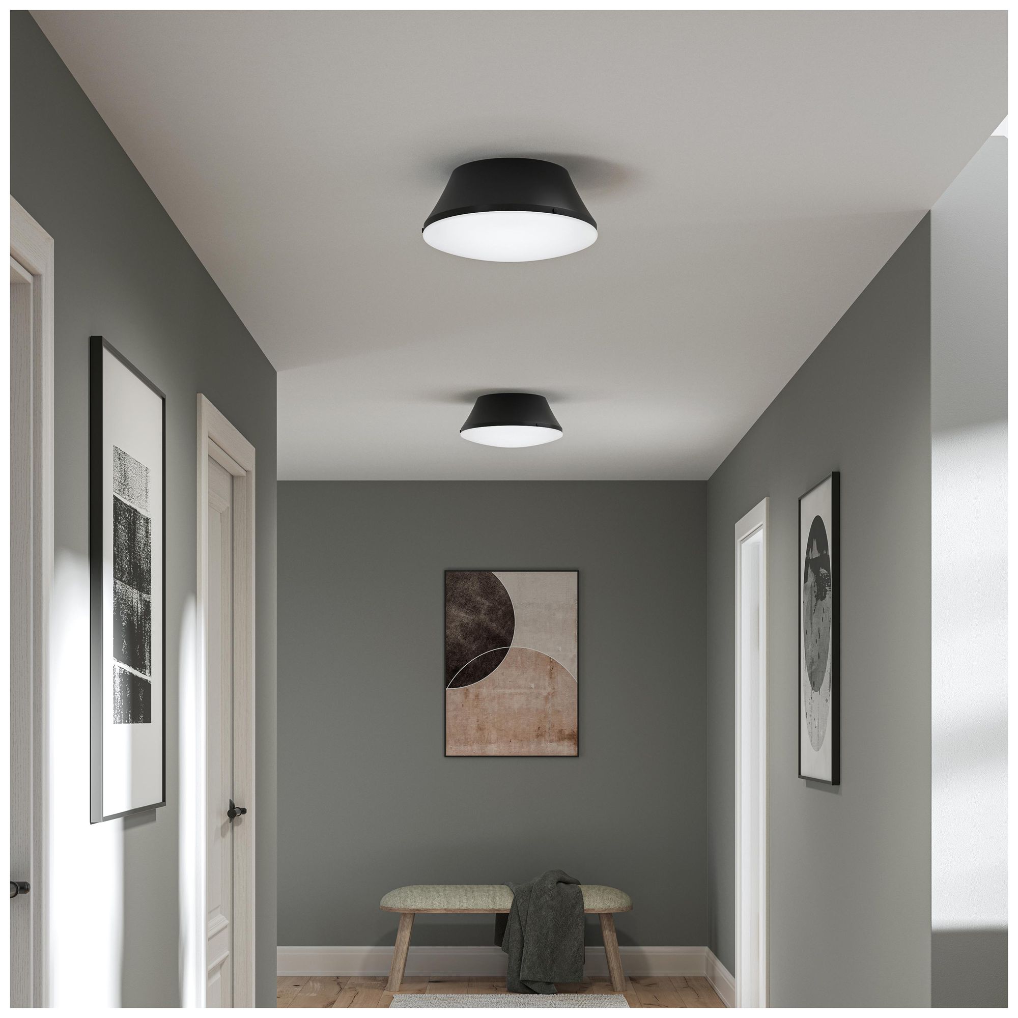 Image 3 Avra Large 3-Light Flush Mount with Etched White Glass Shade more views