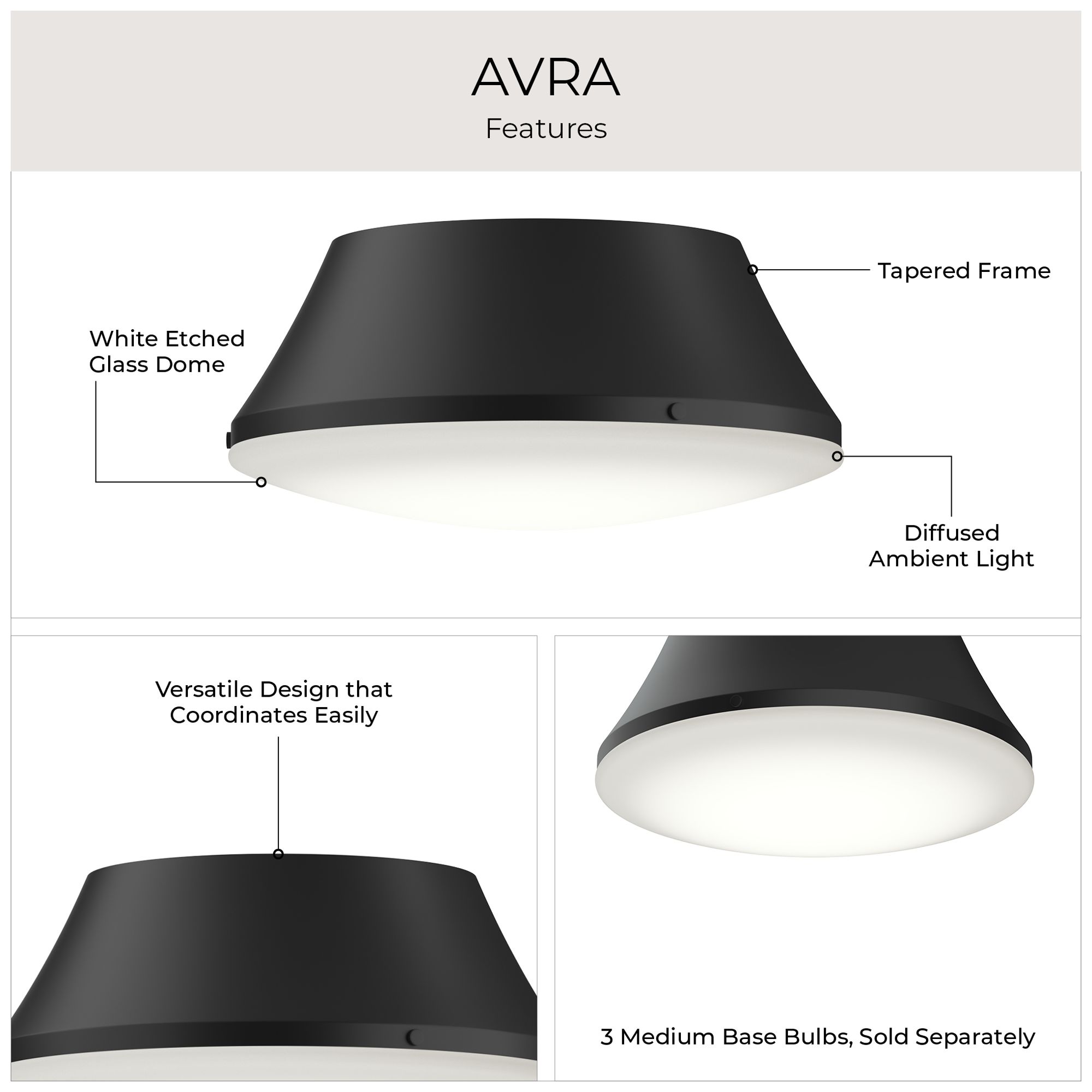 Avra Large 3-Light Flush Mount with Etched White Glass Shade