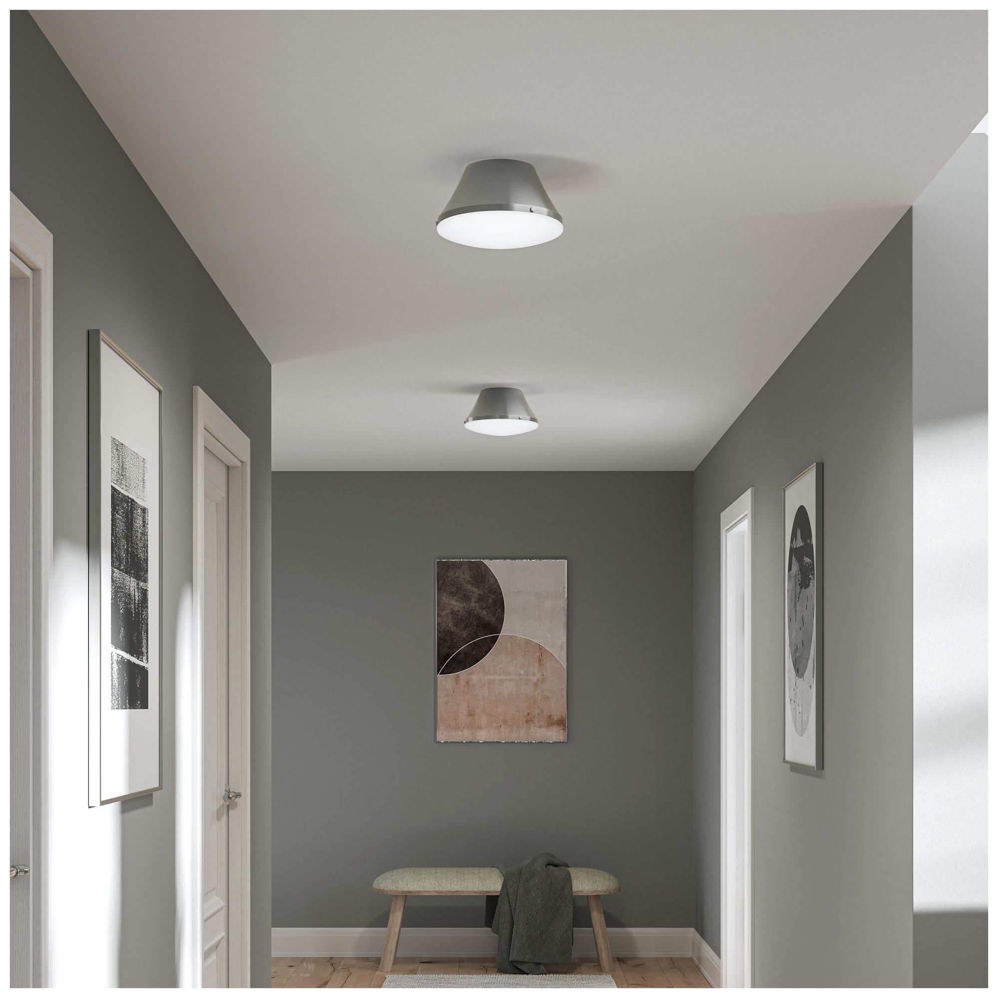 Image 4 Avra Medium 2-Light Flush Mount with Etched White Glass Shade more views
