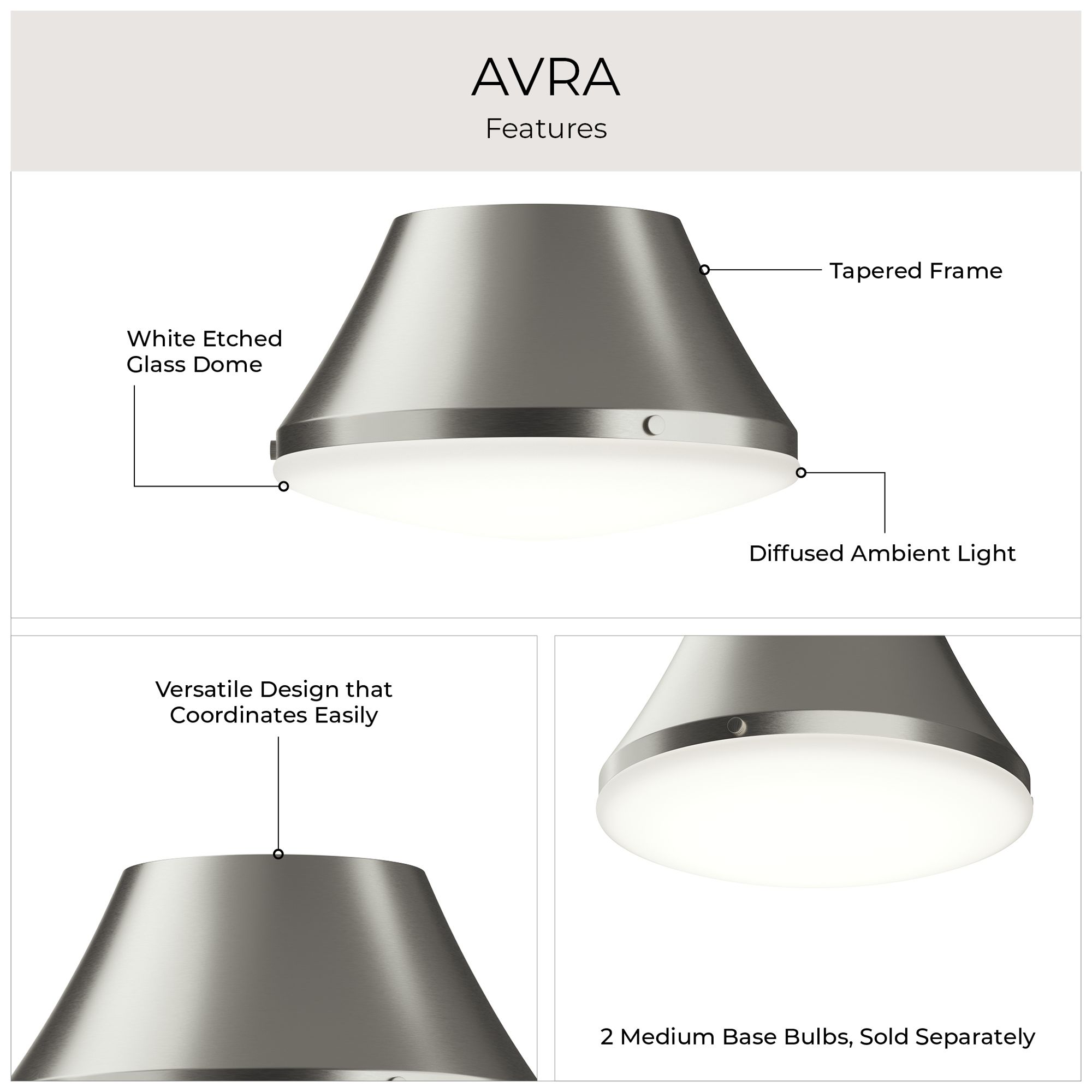 Avra Medium 2-Light Flush Mount with Etched White Glass Shade