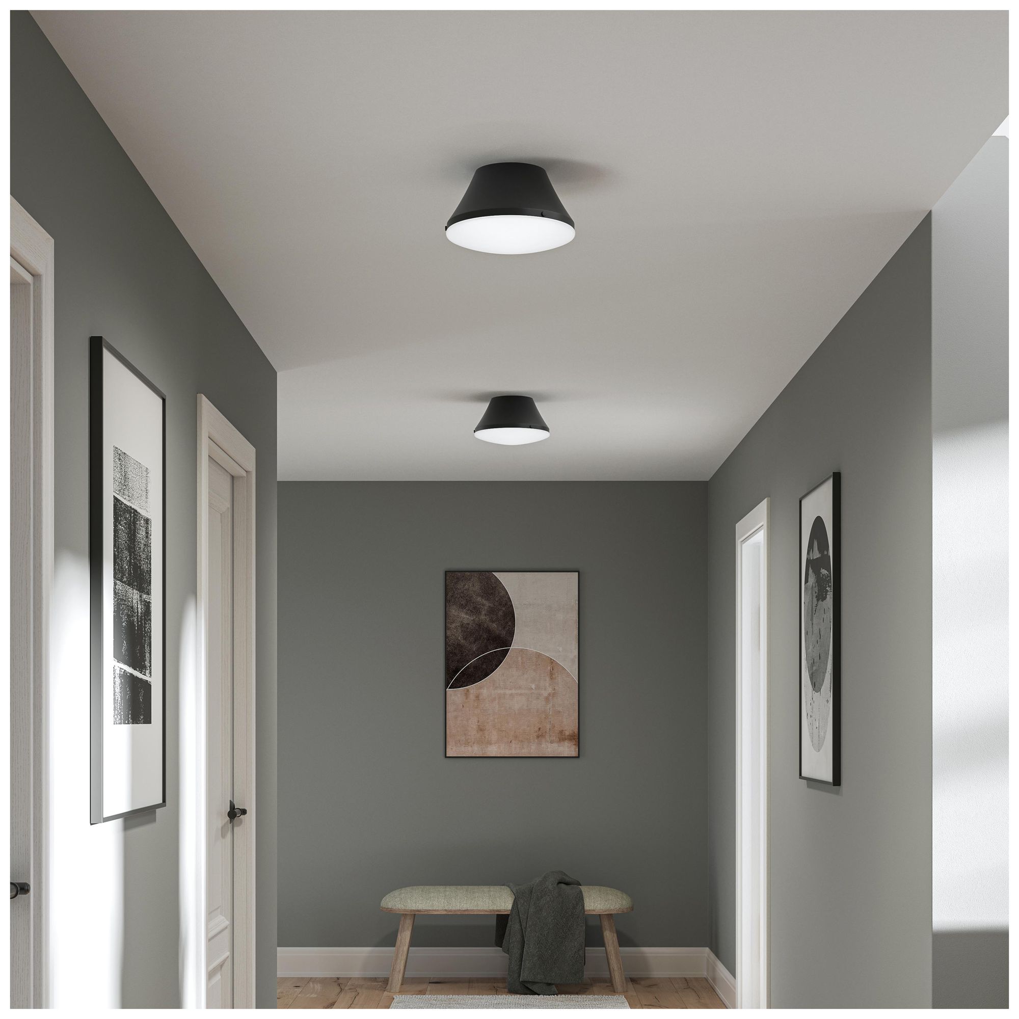 Image 4 Avra Medium 2-Light Flush Mount with Etched White Glass Shade more views