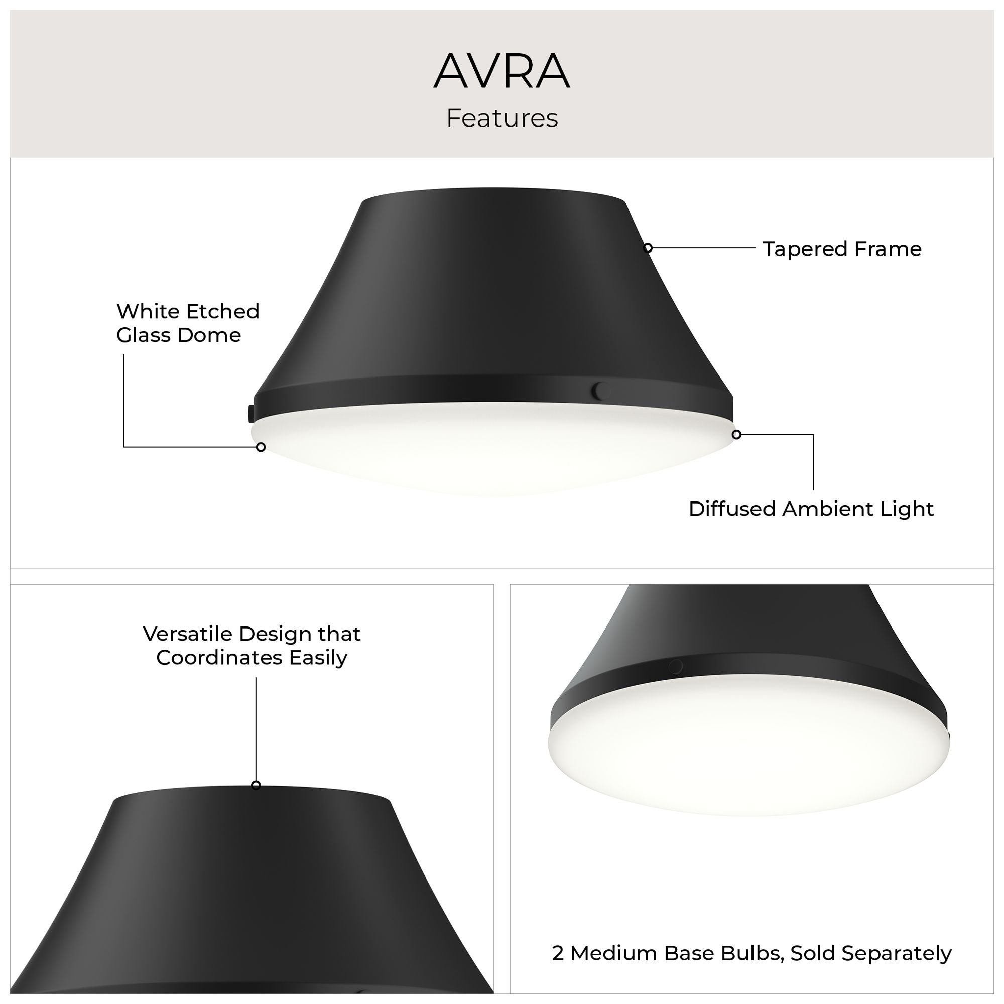Avra Medium 2-Light Flush Mount with Etched White Glass Shade