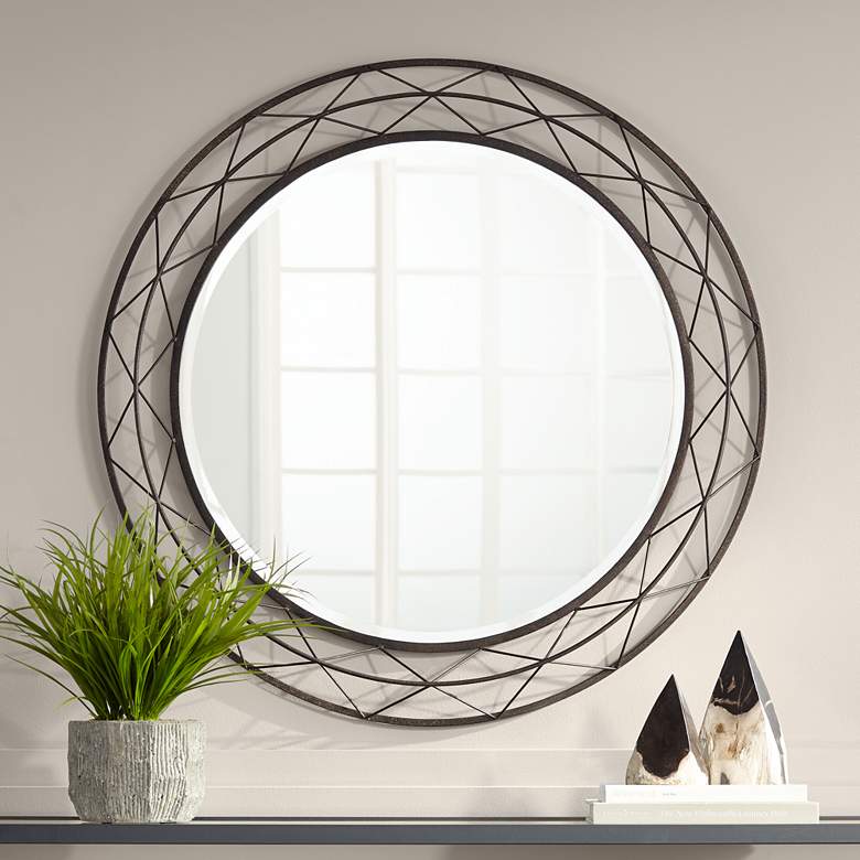 Image 1 Avril Speckled Bronze 36 inch Round Metal Wire Wall Mirror
