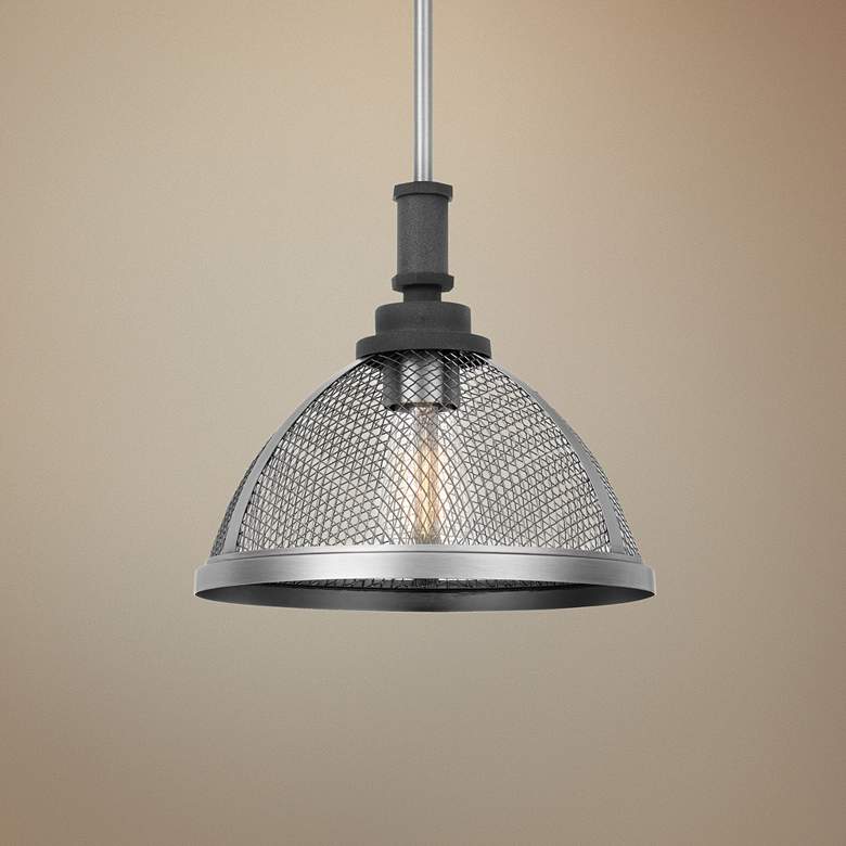 Image 1 Awning 11 inchW Mottled Black and Brushed Nickel Mini Pendant