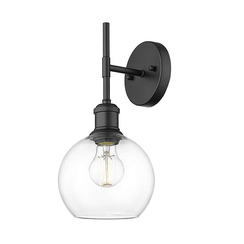 Image 4 Axel 1 Light Wall Sconce in Matte Black with Clear Glass Shade more views