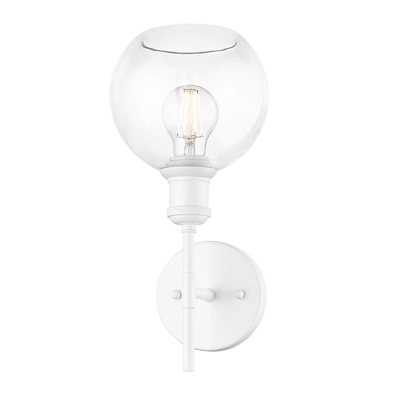 Image 4 Axel 1 Light Wall Sconce in Matte White with Clear Glass Globe Shades Shade more views