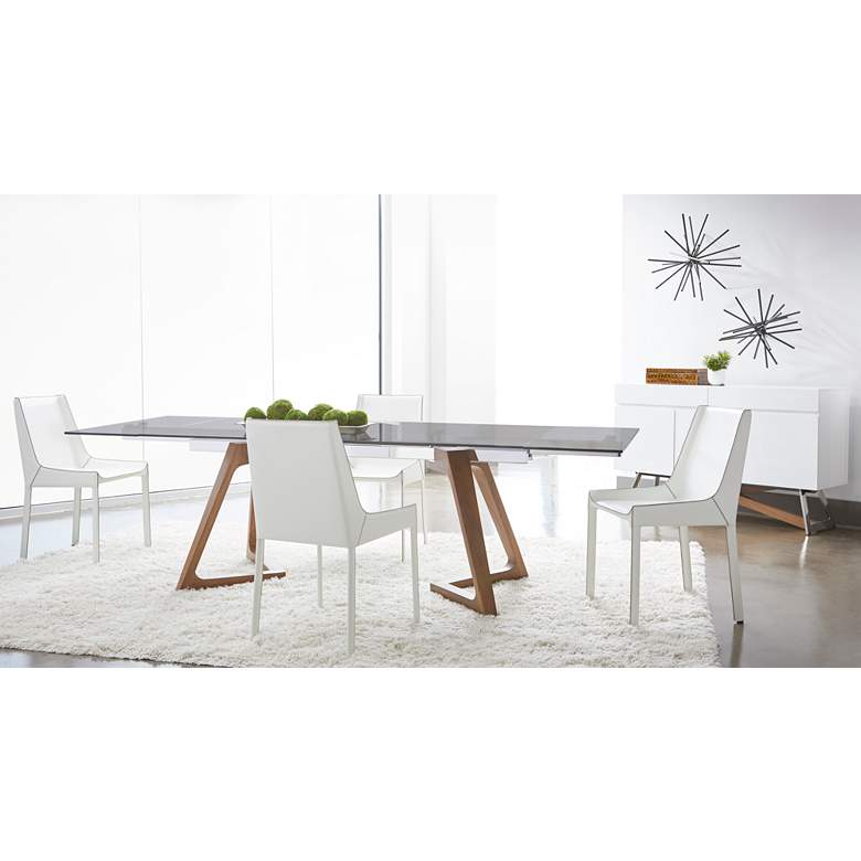Axel 103&quot; Wide Smoke Gray Glass Extendable Dining Table
