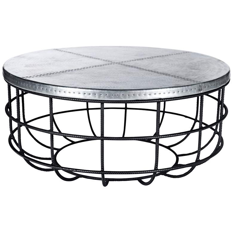 Image 1 Axel Round Iron and Hammered Zinc Coffee Table