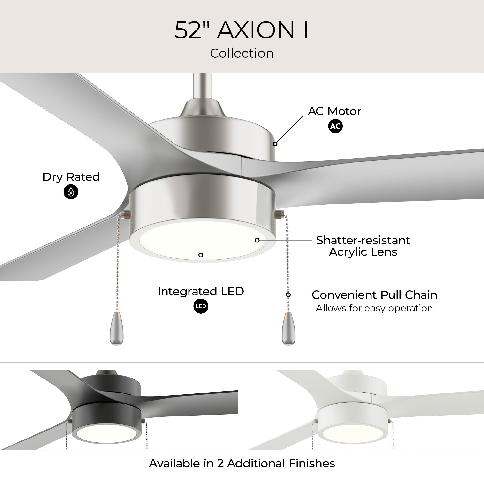 Image 5 Axion I 52 in. 3-Blade Modern LED Ceiling Fan more views
